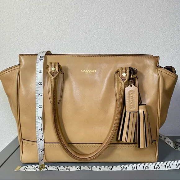Coach Legacy Tan Leather Medium Candace Carryall Tote with Tassel Accent